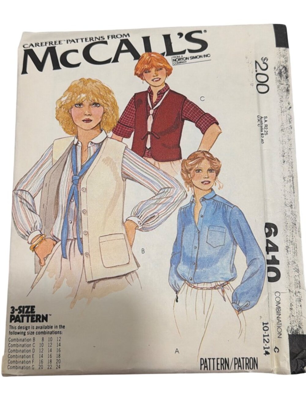 McCalls 6410 Blouse & Vest Sewing Pattern 1978
